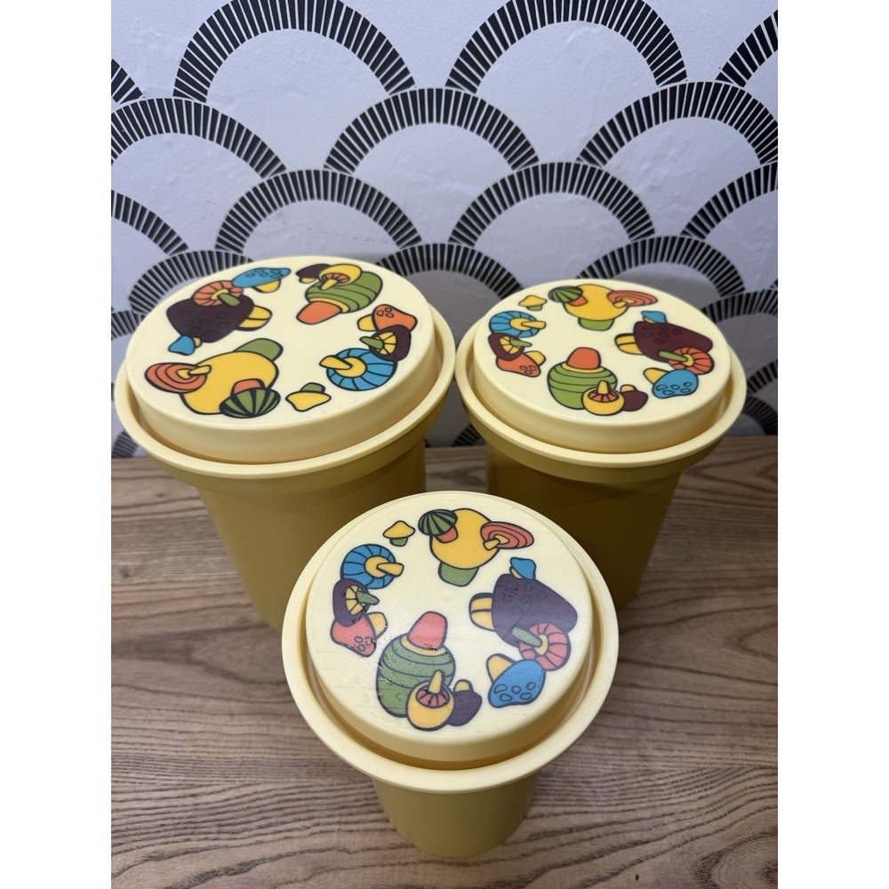 Vintage Rubbermaid Merry Mushroom Canisters 1970s Set of 3